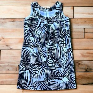 Kenneth Cole Cotton Silk Blend Lined Dress Tropical Pattern White Black Size 8